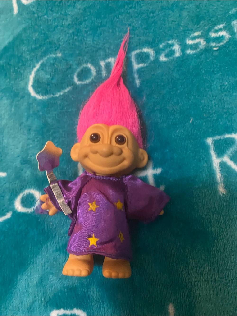 1990’s Russ Bernie Pink-Haired Wizard Troll Doll with purple Star Robe
